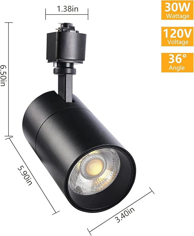 VANoopee 3-Color 30W H Track Lighting Heads Dimmable Bright LED Track Lighting Fixtures Accent Task Retail Kitchen Ceiling Spotlight Track Light H Type Pack of 1 - Flicker Free CRI90+ 36° 3000lm Black
