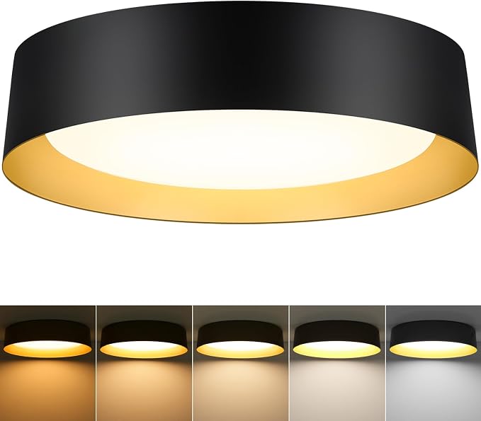 Flush Mount Ceiling Light, 16in Modern Ceiling Light 5 Color Temperature | 30W Bathroom Ceiling Light Fixture, 3000LM Dimmable LED Flush Mount Light for Bedroom, Hallway, Kitchen, White and Gold