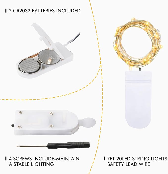 12 Pack Fairy Lights Battery Operated, 7FT 20 LED Mini String Light | Warm White Waterproof Silver Wire Twinkle Christmas Lights Ideal for Wedding Centerpieces, Mason Jars, Party Holiday Decor