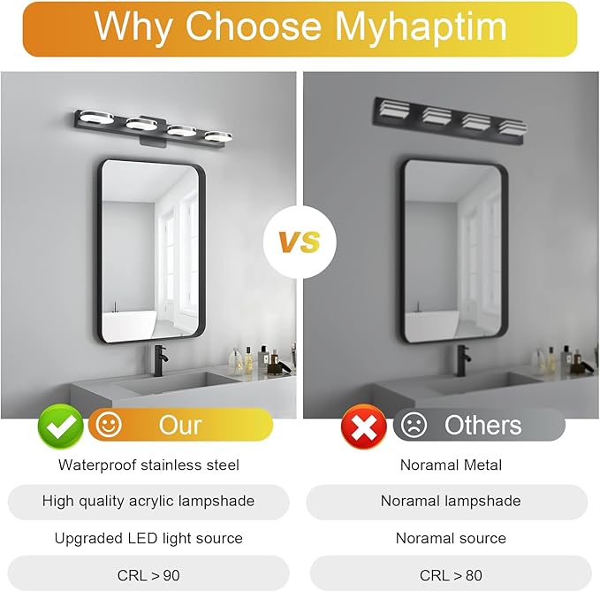 Modern LED 4 Lights Vanity Light for Bathroom Modern Vanity Light Fixture Wall Sconce 26 Inch Natural White Light (Black)