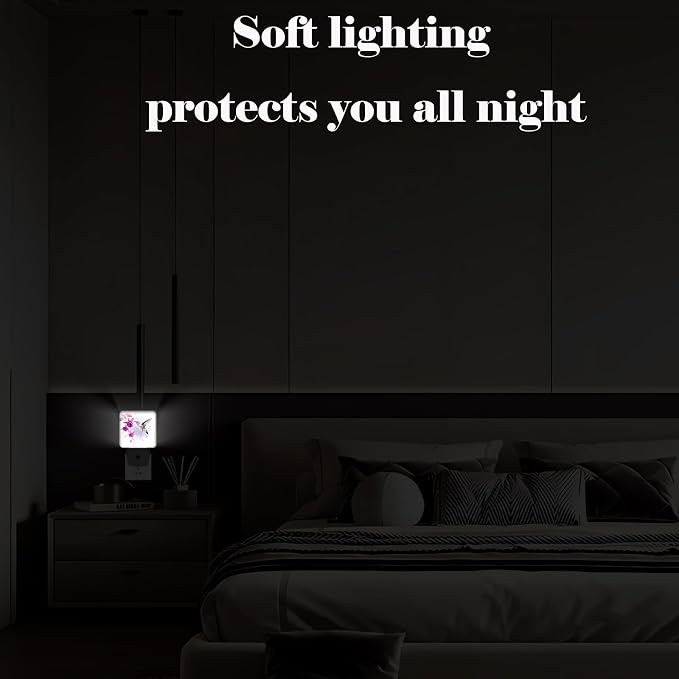 Groovy Hummingbird Flowers Night Light,Plug Into Wall for Boys Girls Bedroom Decorative Square Night Light Lamp 0.5w Sleep Friendly