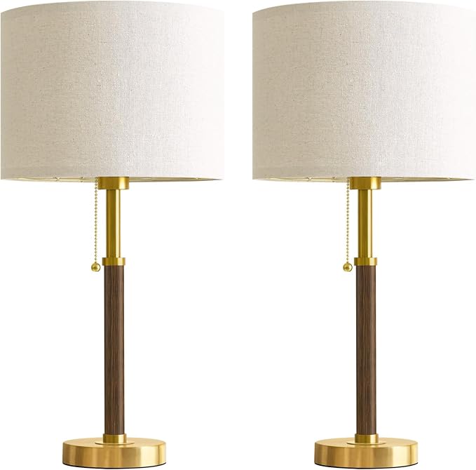 G-SAFAVA 22" Table Lamps Mid Century Modern Lamps for Bedroom Living Room Bedside Lamps for Night Stands Wood Nightstand Lamp Gold Small Side End Table Lamps Set of 2 Vintage Home Deco Office Gifts