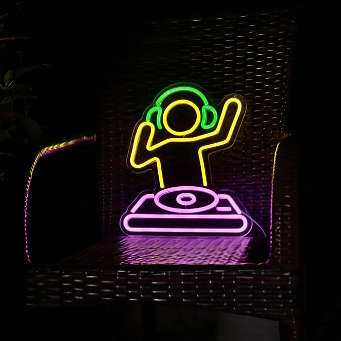 DJ player Neon Sign for Bar USB Operated Neon Light Sign for Man Cave, Anime Neon Sign Dimmable LED Neon Light for Wall Decor, Cute Neon LED Sign for Bar Party Wall Art Decoration
