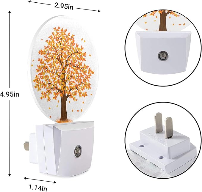 EKOBLA Maple Tree Night Light, Fall Orange and Yellow Leaf Night Lights Plug Into Wall with Auto Sensor for Home Indoor Decor