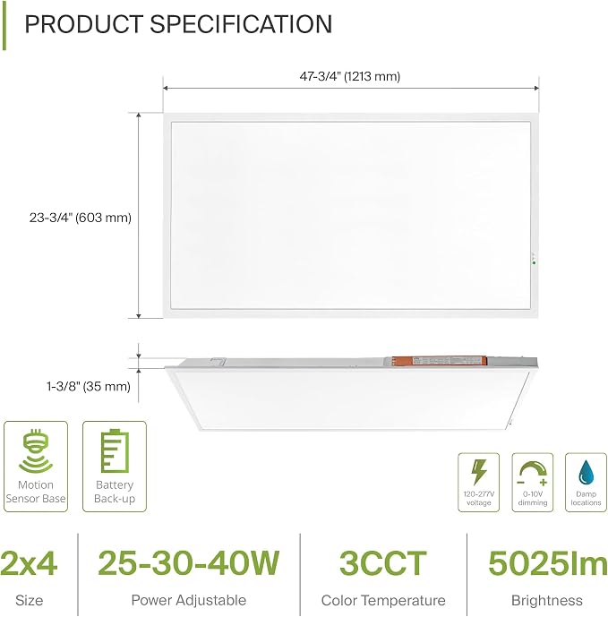 ASD 4 Pack 2x4 LED Flat Panel Light with Emergency Battery Backup - 25/30/40W UL DLC | 5025LM 3500K-5000K 120-277V Dimmable 2x4 LED Drop Ceiling Light Fixture | 2x4 Commercial Lights for Ceiling