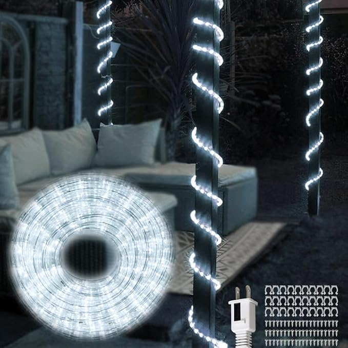50FT Waterproof LED Rope Lights Outdoor - 450 LED Bright White Connectable, Flexible Tube Lighting for Pool, Patio, Garden, Bedroom & Christmas Party Decor