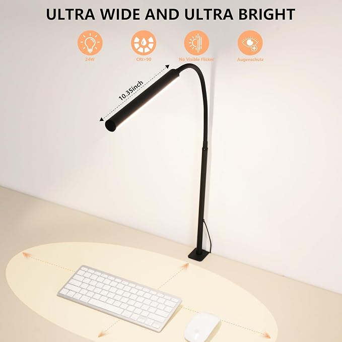 LED Desk Lamp for Office Home, Adjustable Flexible Eye-Caring Desk Light with,5 Modes 10 Brightness Adjustment, USB Adapter Desk Lamp with Clamp-MINI-B