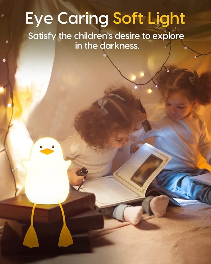 Amaredom Cute Duck Night Light, Squishy Duck Lamp, Silicone Dimmable Nursery Nightlight, Rechargeable LED Bedside Lamp with 20 Minutes Timer & Tap Control for Kids Baby Toddler Decor Bedrooms