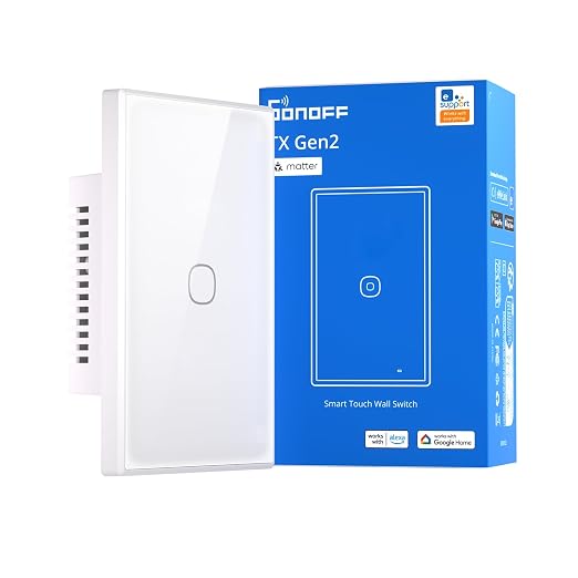 SONOFF TX Gen2 Smart Wall Touch Switch, 1-Channel 120-Type Panel, 2.4GHz Wi-Fi, eWeLink App Control, Matter Compatible, Works with Apple Home/Google Home/Amazon Alexa - T6-1C-120M
