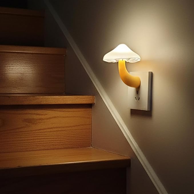 2 Pack LED Mushroom Night Light Plug in Lamp, Light Sensor Night Lights Plug into Wall, Dusk to Dawn Sensor Night Light for Kids Adults Bedroom Bathroom Hallway Kitchen Warm White