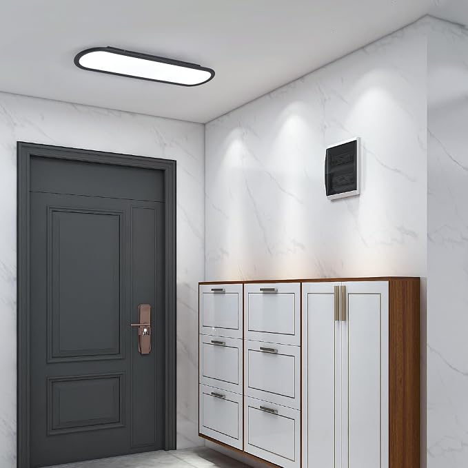 Modern Linear Ceiling Lights, 36W LED High Brightness Long Ceiling Lamp, 27.6 Inch Ultra Thin Low Profile Light Fixture for Bedroom Kitchen Closet Hallway, Black/Cool White 6000K