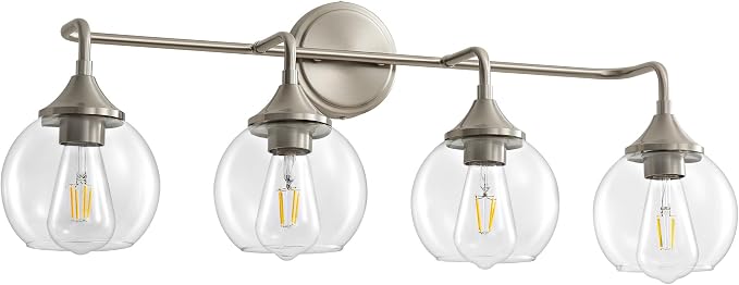 Bathroom Vanity Light 4-Light Brushed Nickel Vanity Lights 31" | Farmhouse Vanity Lighting Fixtures Over Mirror, Thickened Clear Glass Shade, UL E26 Dimmable Vanity Light Fixtures