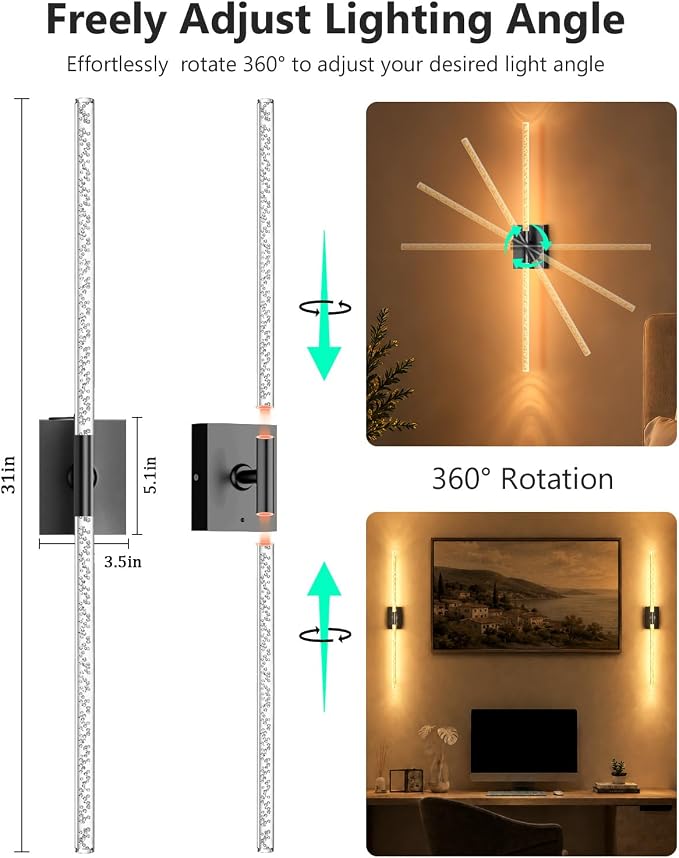 Battery Operated Wall Sconces Set of 2, Crystal Bubble Wireless Wall Light | Rechargeable 10000mAh, Touch & Remote Control, 360°Rotate 4CCT Dimmable, Wall Lamp for Living Room Bedroom Hallway Black