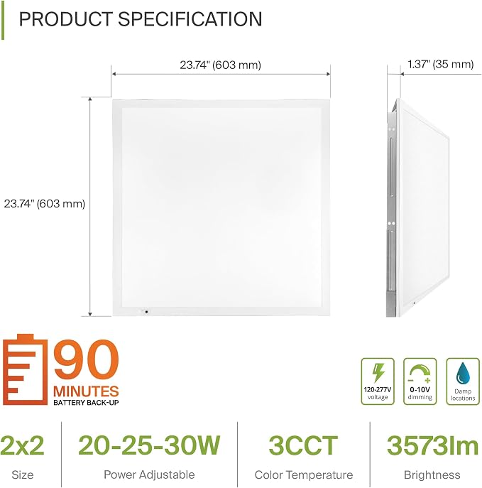 ASD 4 Pack 2x2 LED Flat Panel Light with Emergency Battery Backup - 20/25/30W UL DLC | 3573LM 3500K-5000K 120-277V Dimmable 2x2 LED Drop Ceiling Light Fixture | 2x2 Commercial Lights for Ceiling