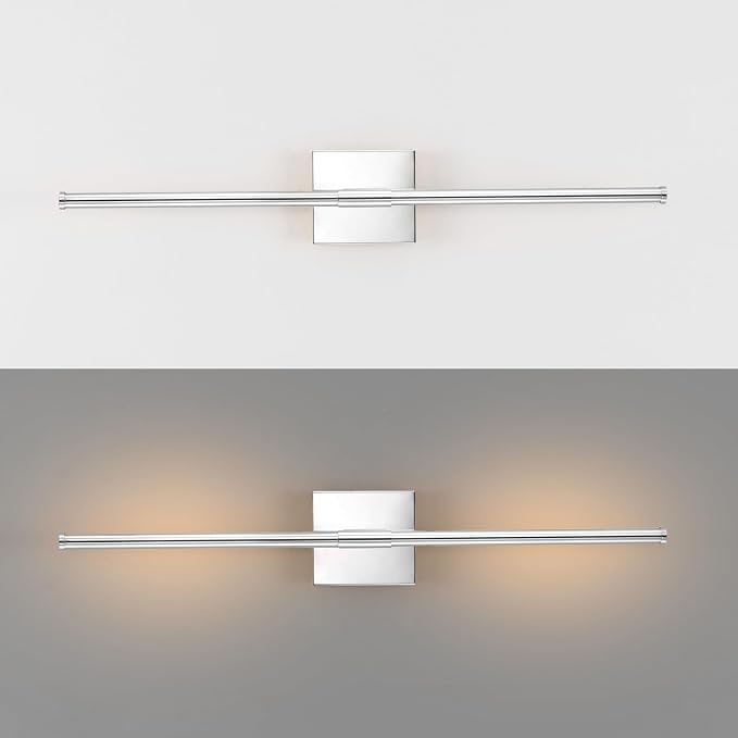 JONATHAN Y Makena 28" 1-Light LED Wall Sconce, Chrome, Set of 2 | Dimmable, Modern, Integrated 12W, Hardwired, Sleek Metal, Ambient, Bathroom Mirror, Bedroom, Hallway, Vanity Mount