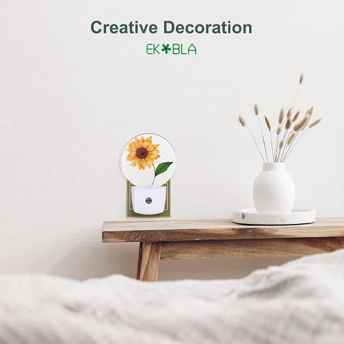 EKOBLA Sunflower Night Light, Bright Yellow Floral Night Lights Plug Into Wall with Dusk to Dawn Sensor for Women Girls