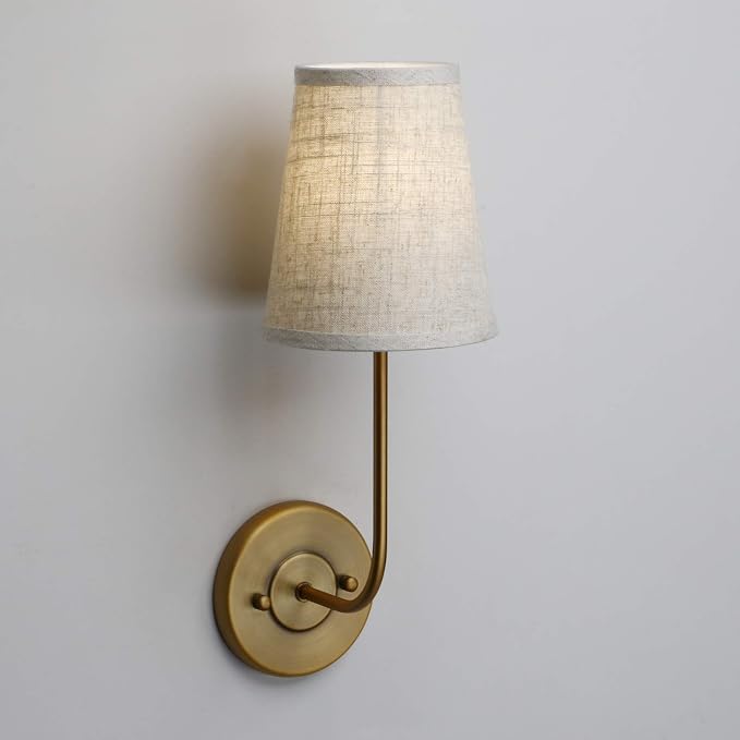 Classic Wall Sconce with Flared Funnel Linen Fabric Shade Nightstand Rustic wall Mount Lamps for Bedroom Bedside Reading Room (Antique)