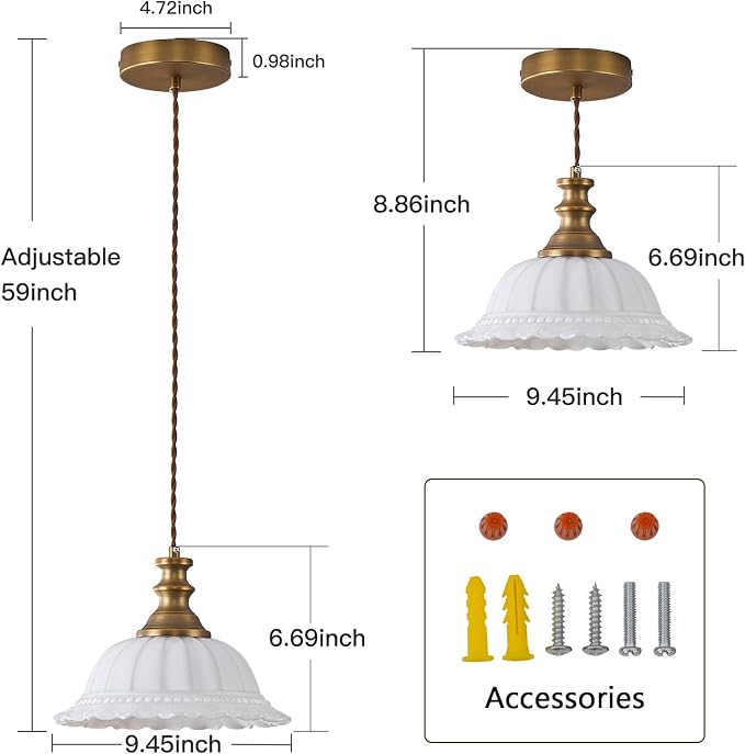 HDDFL Glass Pendant Lights Modern Pendant Lighting Fixtures Hanging Lamp for Kitchen Island Bedroom Dining Room Coffee Shop Hallway White and Brass 2 Pack