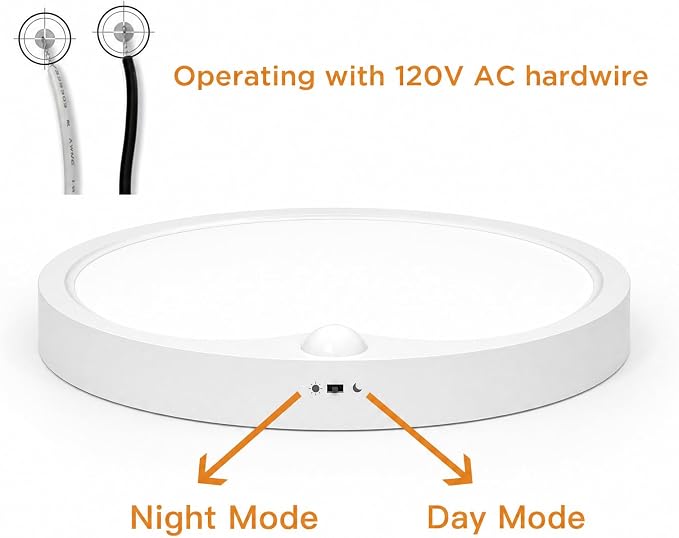 TALOYA Motion Sensor Ceiling Light,18W 6500K 8.9" LED Flush Mount,Hardwired | PIR Motion Detector, Day/Night Modes,Hardwired Ceiling Light for Closets,Hallways,Stairways, Garages,Basements,Porches