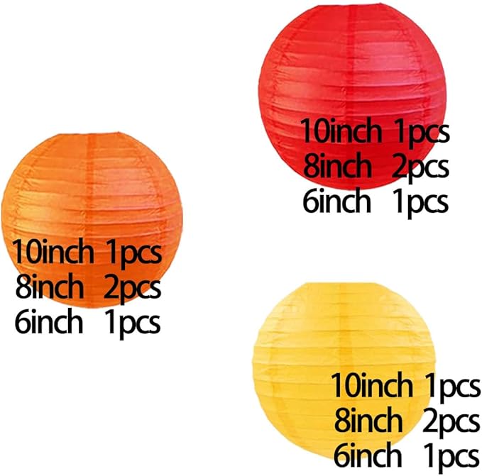 CC wonderland zone 12pcs Red Orange and Yellow Paper Lanterns,Hanging Paper Lanterns for Thanksgiving Firefighter Party Decoration