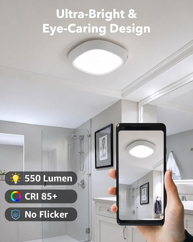 IP54 Waterproof Shower Light, Rechargeable Ceiling Lights No Wiring | 12000mAh Battery Operated, Remote, Portable, Wireless Motion Sensor Closet Overhead Light for Garage Hallway Pantry Bathroom