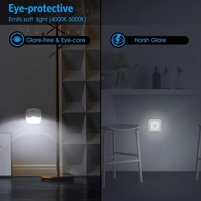 AMIR Upgraded Motion Sensor Stair Light Indoor (White - Pack of 6) | Battery Operated, Cordless Stick-On LED Night Light for Closet, Hallway, Bathroom, Kitchen, Cabinet, Energy Efficient