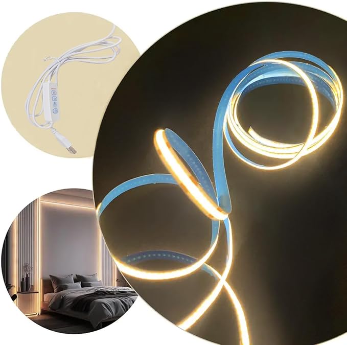 ZSLAIFU COB LED Strip Lights Warm 6.56ft, 5V Dimmable LED Light Strip, Flexible USB LED Strip for Cabinet, TV Backlighting, Bedroom, Kitchen, Home DIY Lighting