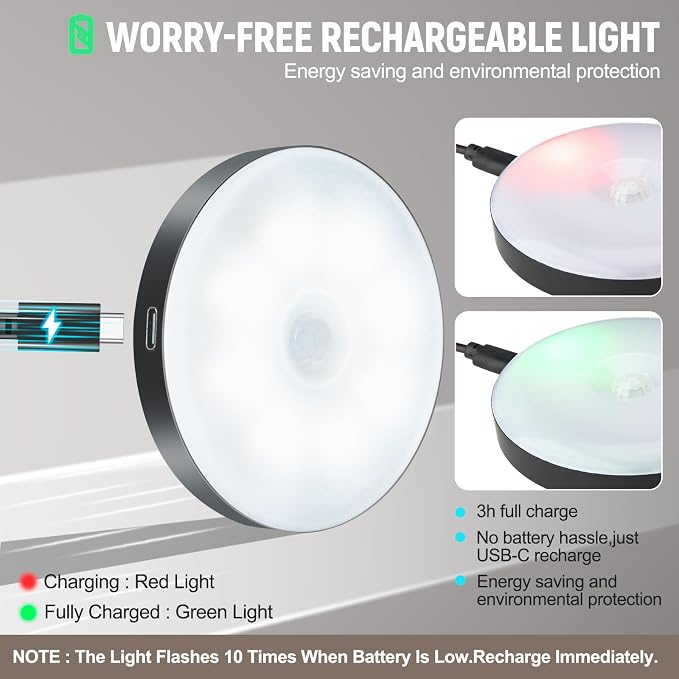 DWEPTU Motion Sensor Night Light 2 Pack LED Night Lights, Dusk to Dawn Motion Sensor for Bedroom, Bathroom, Toilet, Stairs, Kitchen, Hallway | LED Puck Lights, 3 Modes and Dimmable | Stick-On Lights for Bedroom, Kitchen, Cruise Ship