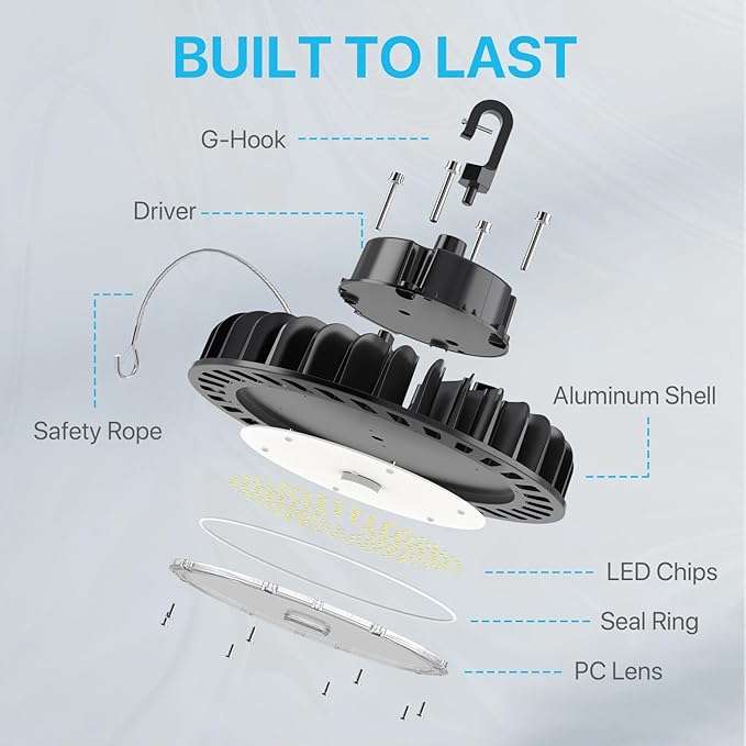 HYPERLITE LED High Bay Lights 150W 21,750lm 5000K 1-10V Dimmable UFO Led High Bay Light UL Listed 5' Cable High Bay Led Lights Alternative to 650W MH/HPS for Gym Factory Warehouse 4-Pack