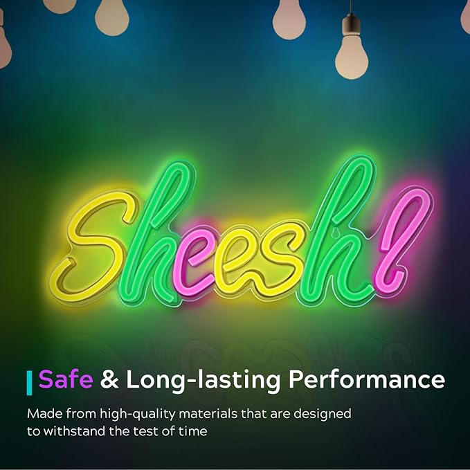 Sheesh Neon Sign - Multi Color LED Neon Light - Tiktok Meme Gaming Room Setup - USB Powered Wall Decor For Bedroom, Livingroom, Boys/Teens Room, Streamers Room - Gaming Accessories With On/Off Switch