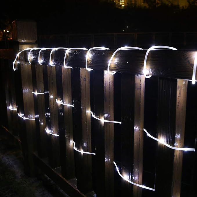 Lighting EVER 33ft Thin Rope Lights Outdoor Waterproof, 6000K Cool White | 1/4" Pencil-Thin Clear Tube, 100 LED Copper Wire Lights, Plug-in Outdoor Decor for Railing Fence Balcony, Not Connectable