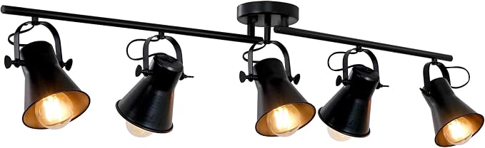 44" Farmhouse Track Lighting Fixtures Ceiling Black Track Light 5 Light | Rustic Track Light for Kitchen Bar Closet Living Room Spotlight,Directional 270°Rotatable Light Head