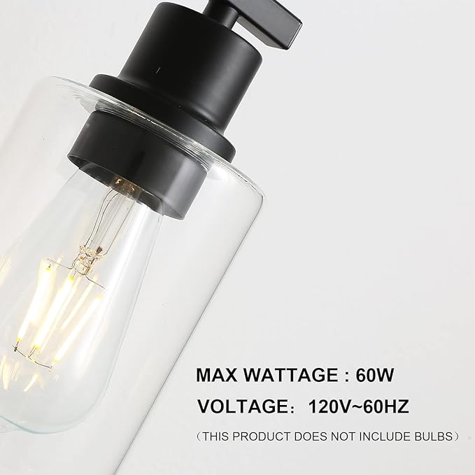 Bathroom Vanity Light Fixtures, 3-Light Matte Black Bathroom Lights, Wall Sconces with Clear Glass Shade for Hallway Farmhouse Bedroom Living Room