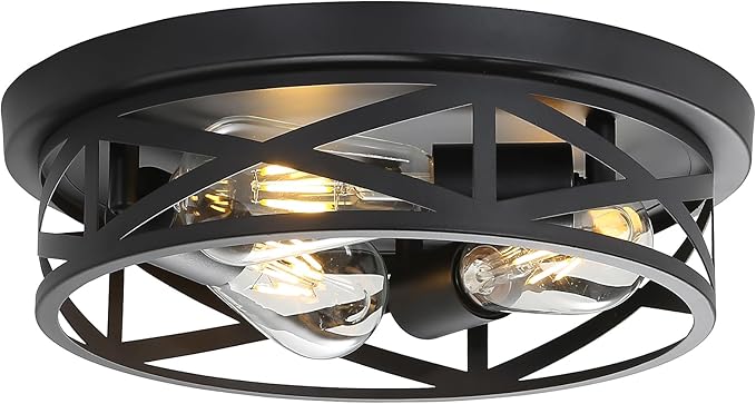 13 inch Black Flush Mount Ceiling Light Fixtures,3-Light Modern Hallway Light Fixtures Ceiling, Black Lights Fixture Ceiling Mount for Farmhouse,Kitchen, Bedroom (1 Pack)
