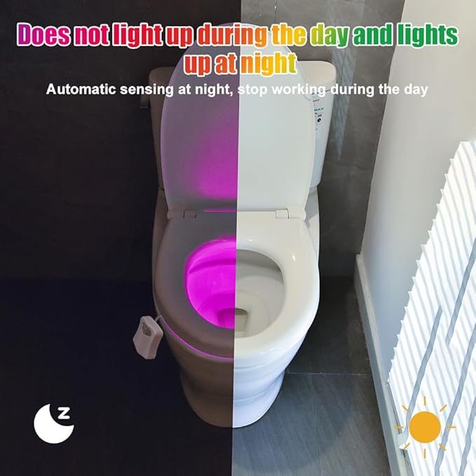 Toilet Lights Motion Detection Sensor, 2 Pack Smart Night Light for Bathroom, 16 Color Changing Inside Toilet Bowl Night Light, Cool Stuff Bathroom Accessories Decor for Boys Girls Men Women