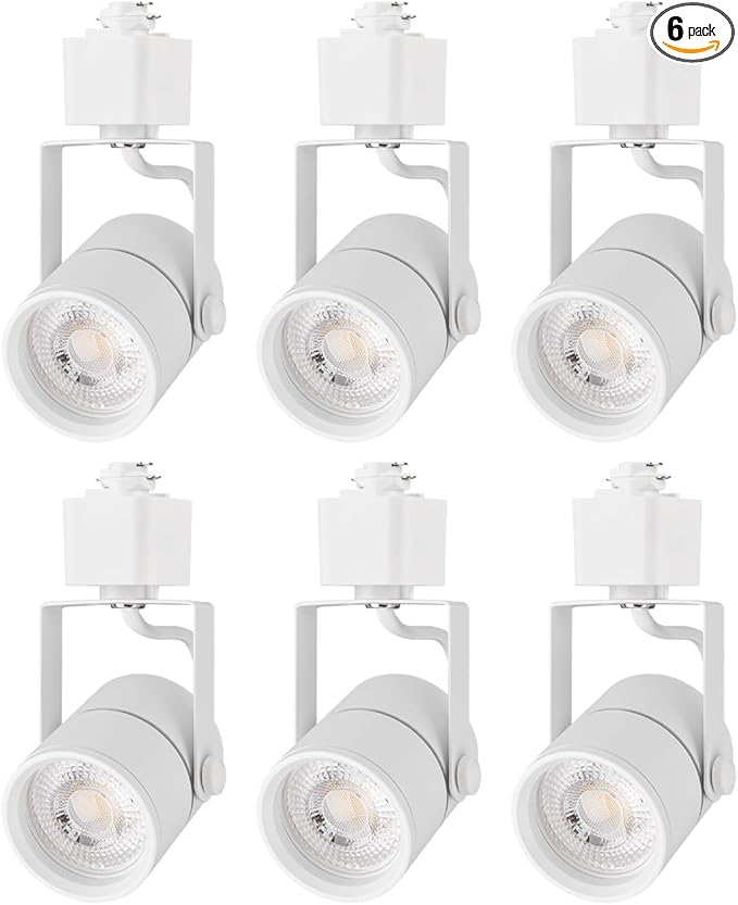 mirrea Bulb Replaceable LED Track Lighting Heads for White H Type Rail Cylinder Ceiling Spotlight with 8W GU10 Bulb 90 CRI 3000K Warm White 38° Beam Angle Pack of 6