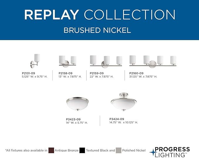 Replay Collection 3-Light Etched White Glass Modern Bath Vanity Light Brushed Nickel