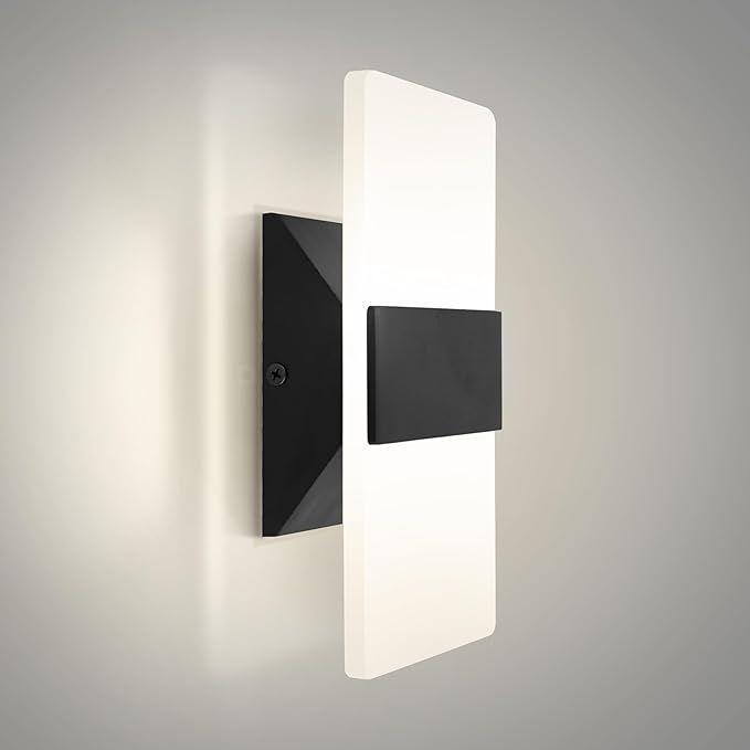 ASD 8 Inch Indoor LED Wall Sconce - 10W 2700K-5000K Dimmable Black Wall Sconce Lights for Living Room, Bedroom, Bathroom, Hallway - Modern Wall Sconces Hardwired, ETL Interior Light