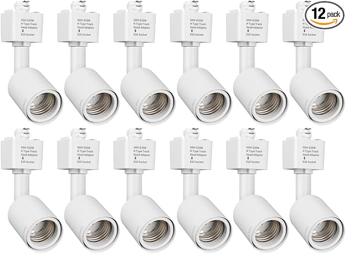 mirrea H Type Track Lighting Head to E26 Medium Screw Base Adapter Light Direction Adjustable Pack of 12 (White)