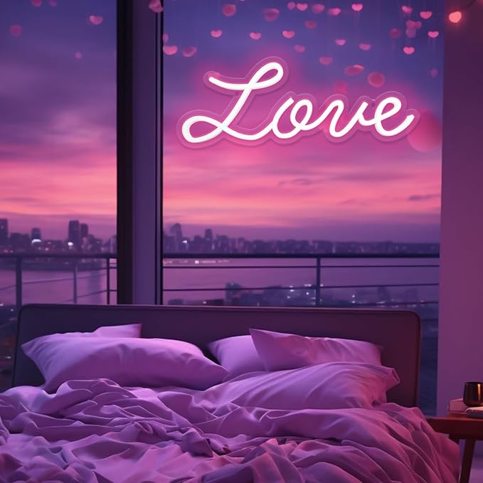 Love Neon Sign, LED Love Light up Sign Wall Decor for Girl Bedroom Christmas Valentine's Day Wife Women Birthday Gift Living Room Home Decor, 16"x 6" USB Powered 10 Pink Brightness Light up