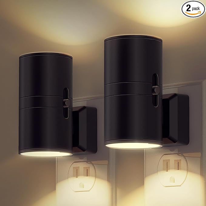 L LOHAS LED Night Light Plug in, Night Lights Plug into Wall, Soft White | Dusk to Dawn Sensor, 0-100LM Adjustable Brightness, Modern, Dimmable Night Lights for Hallway Bedroom Stairway, 2 Pack
