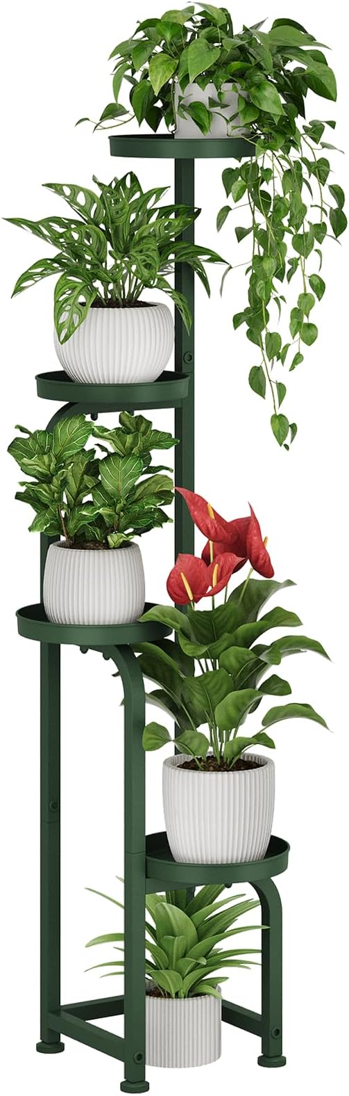 Bamworld Corner Plant Stand Indoor Outdoor Tall Metal Flower Pot Stands | 4 Tier Dark Green Plant Shelf for Multiple Plants Plant Table for Patio Garden Balcony Living Room Bedroom(Patent Design)