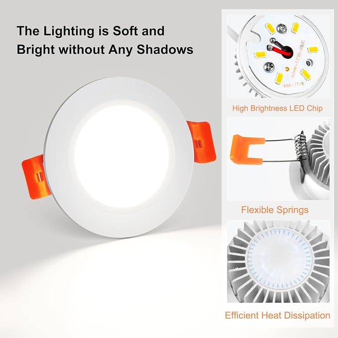 2 Inch LED Recessed Lighting, Dimmable LED Downlight 3W (35W Halogen Equivalent), CRI80, 5000K Daylight White Ceiling Light with LED Driver, 24 Pack