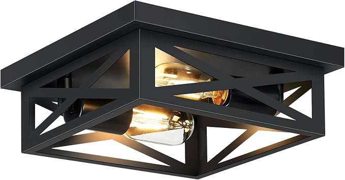 SKEJAO Black Flush Mount Ceiling Light Fixture,Square Hallway Light Fixtures Ceiling,Light Fixtures Ceiling Mount for Farmhouse,Kitchen,Hall,Bedroom,1 Pack