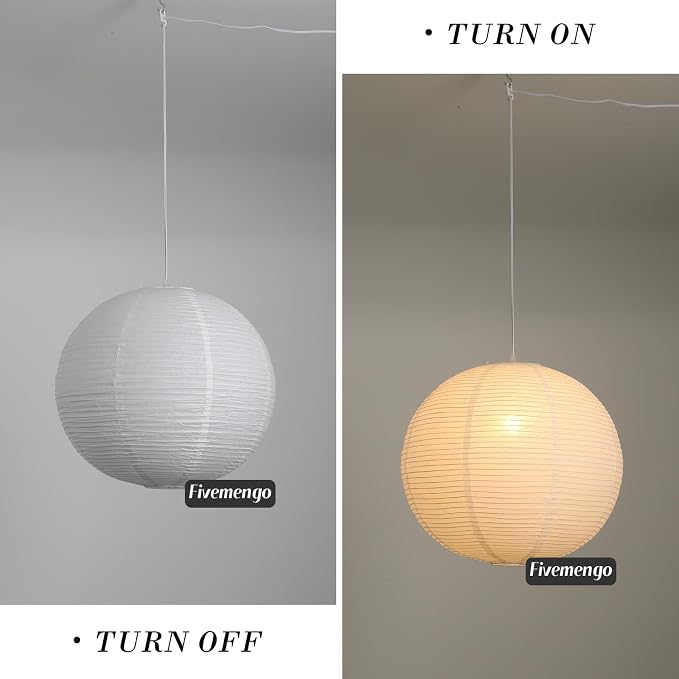 20in Paper Lanterns Plug in Hanging Lamp White, 19.7FT Cord | Rice Paper Lamp Lantern Pendant Light Large Globe Japanese Japandi Wabi Sabi Chandelier for Dining Living Room Bedroom 2 Pack