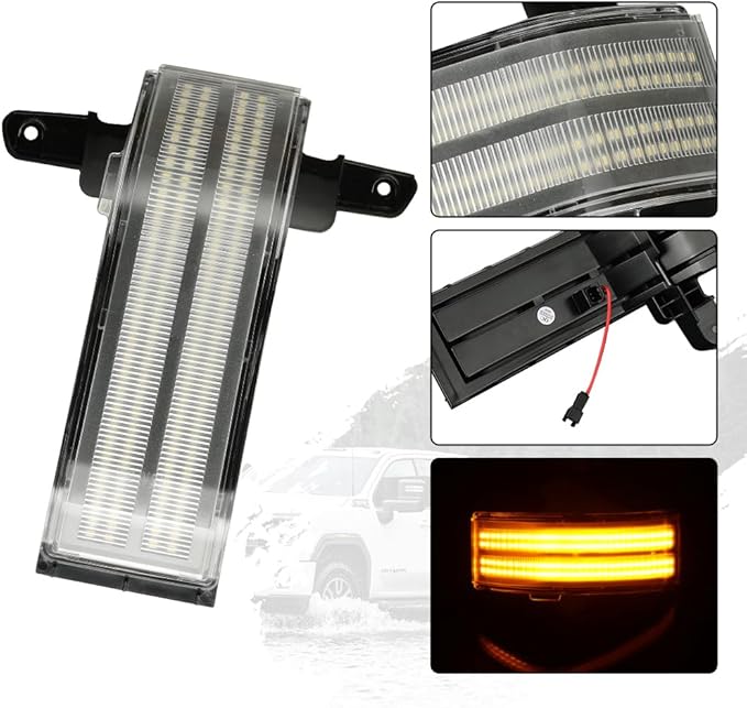 ROCCS Blinker Yellow Full LED Side Tow Mirror Marker Light fit for 3rd Generation Chevy Silverado / 4th Generation GMC Sierra 2014–2019 OEM ONLY, Clear Lens