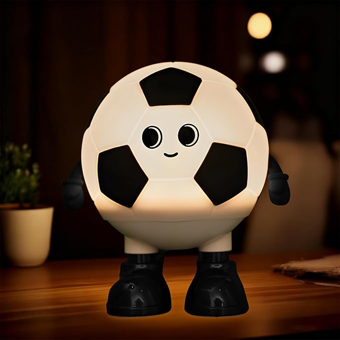 Cute Soccer Silicone Night Light for Kids,Rechargeable 7-Color Changing Lamp with 3-Level Dimming & 30-Min Timer, Safe Squishy Room Decor Christmas/Birthday Gift for Boys Girls