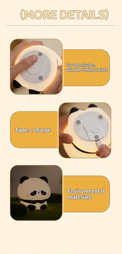ATSUI Cute Panda Night Light, LED Squishy Novelty Animal Night Lamp, Food Grade Silicone, 3 Level Dimmable Rechargeable Nursery Nightlight for Breastfeeding Toddler Baby Kids, Cute Gifts for Kids