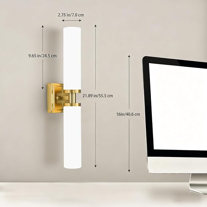 Gold Wall Sconces Set of Two, Bathroom Sconces with Frosted Glass Shade, Modern Vanity Sconces Lighting over Mirror, Wall Light Fixtures for Living Room Bedroom Hallway (Bulbs Not Included)