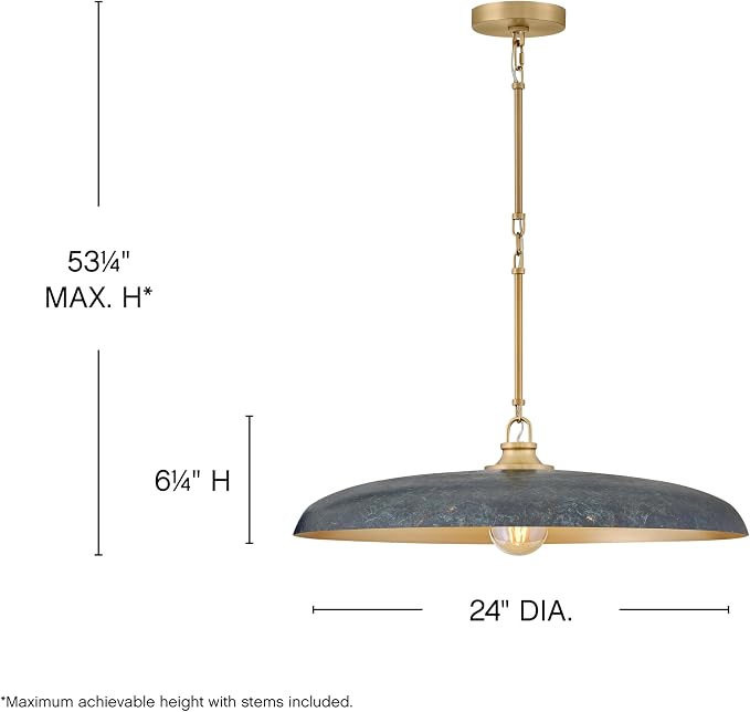 Hinkley Sadie 24" Large Dome Chandelier, Antique Verdigris/Lacquered Brass | Two Tone Saucer Pendant, Includes (5) 7" Downrods, Needs a Med. LED Bulb, Adjustable Height, Dining Room, Kitchen